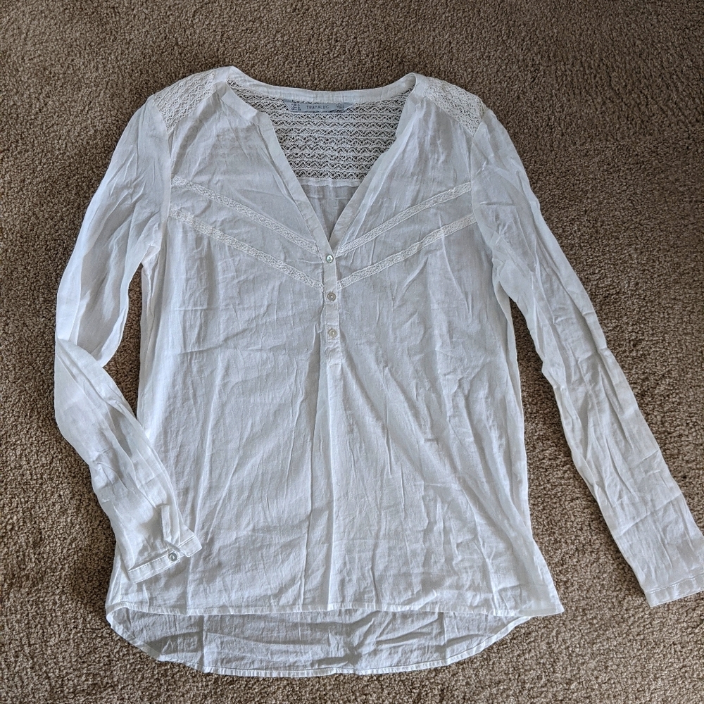 Trafaluc sheer cotton tunic blouse